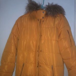 Long yellow winter coat